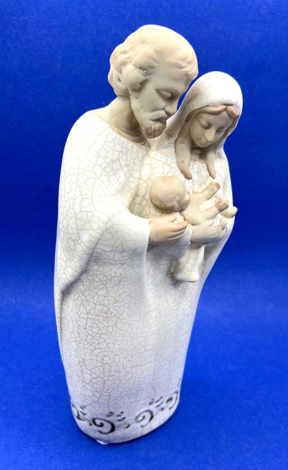 Vintage Ceramic Holy Family Statue With Crackle-look Finish Religious Decor 12" Tall