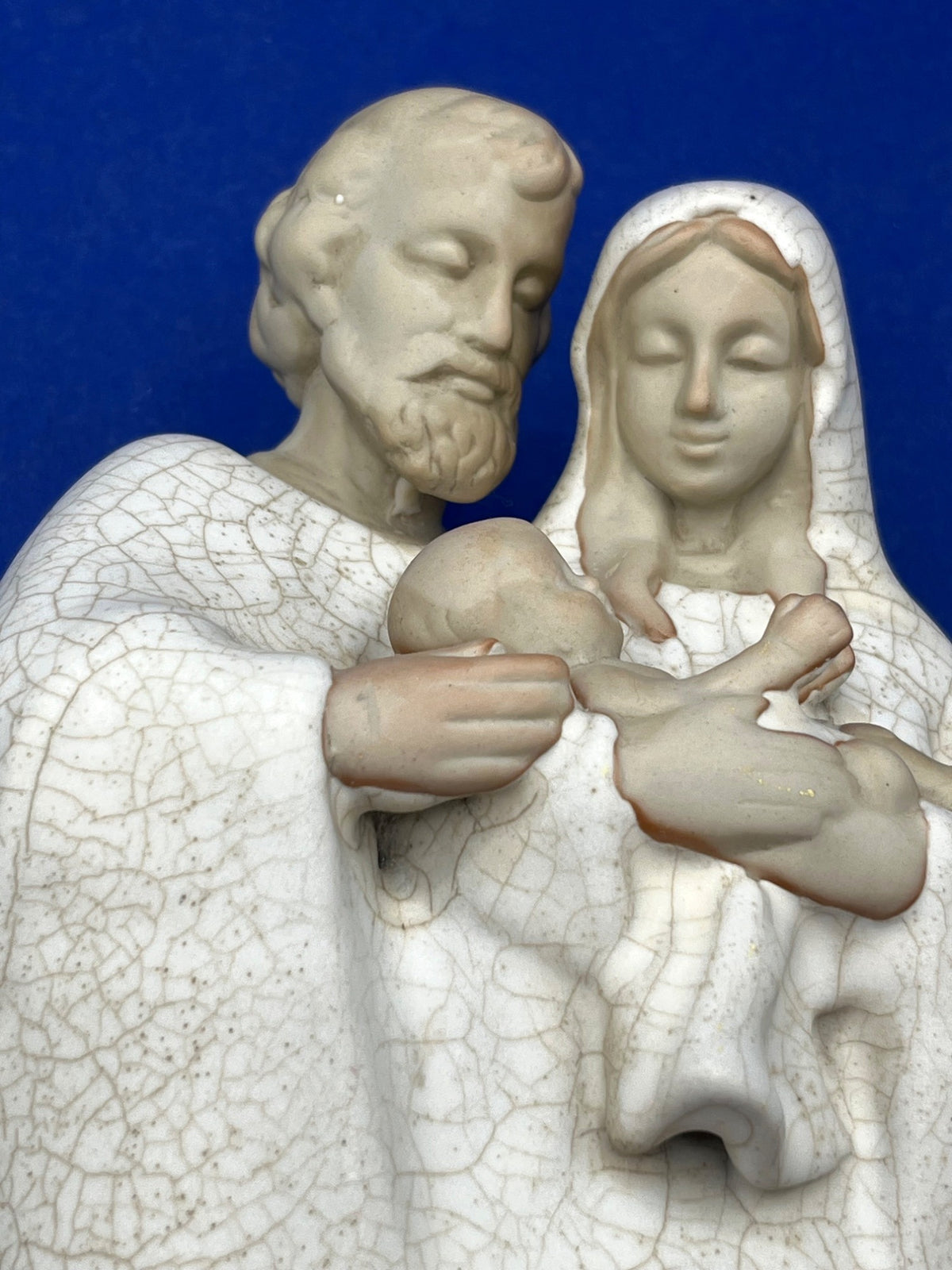 Vintage Ceramic Holy Family Statue With Crackle-look Finish Religious Decor 12" Tall