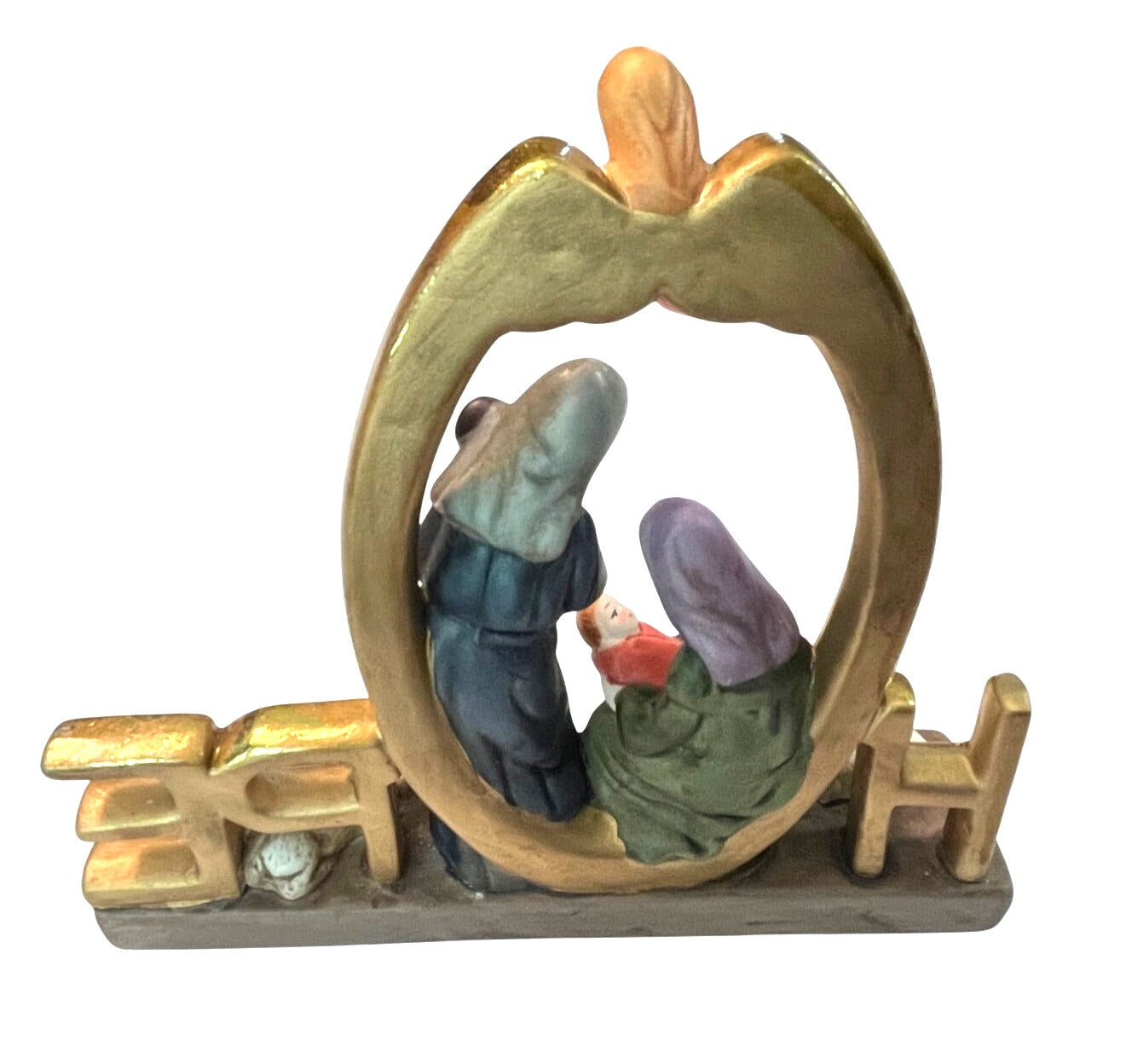 Nativity Watercolor Figurine With "Hope" Design By Elements Mary Joseph Baby Jesus and Angel 7" wide 6.5" high