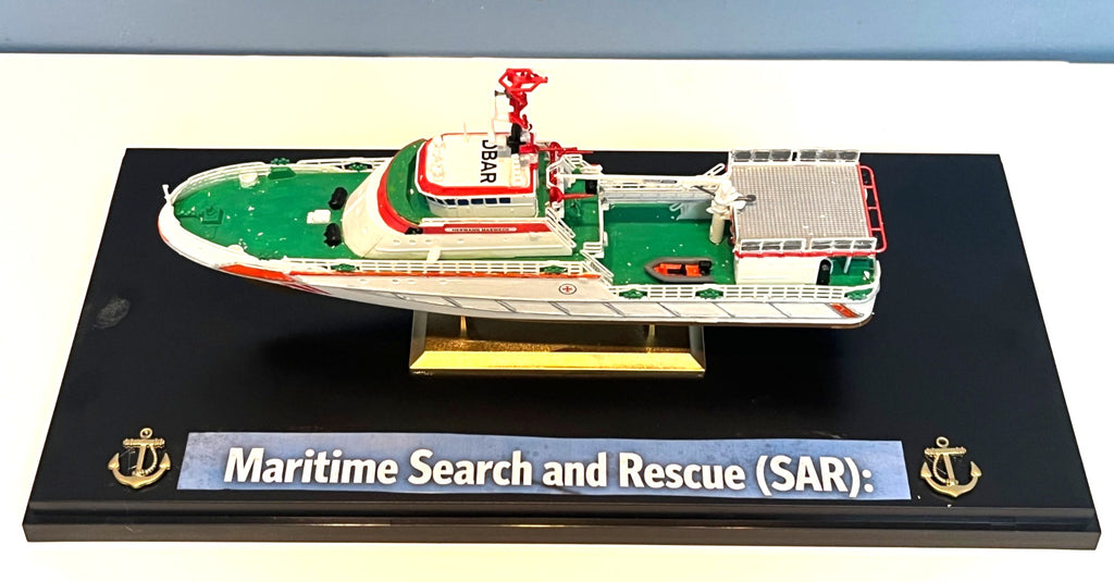 Model Boat Maritime Search & Rescue Hermann Marwede Ship Display w Acrylic Case