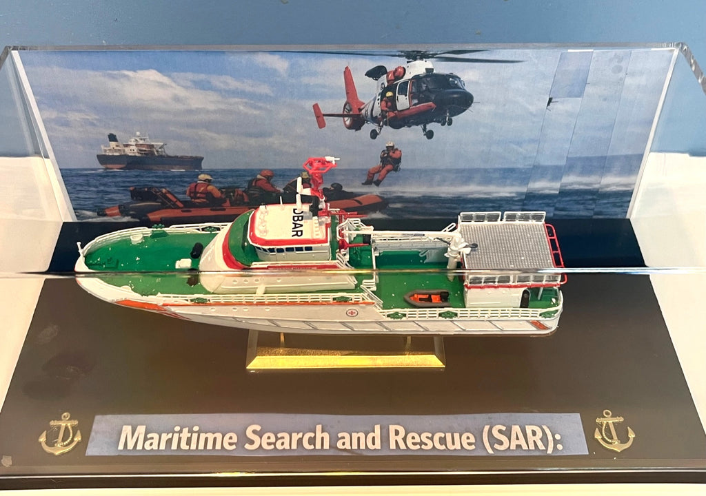 Model Boat Maritime Search & Rescue Hermann Marwede Ship Display w Acrylic Case