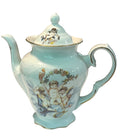 Vintage Trisa Porcelain Teapot and Lid With Cherub Design & Gold Trim 8.5" tall