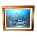 Original C. Benolt Oil Painting Dolphin Underwater Marine  In Gold Tone Frame 17" x 21"