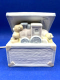 Enesco 1987 Ceramic Night Light Toy Chest With Train Bear & Duck Design 4.5" wide 5" tall