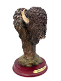 Buffalo Bust Sculpture On Wooden Base From Classic Wildlife Collection 7.5" tall