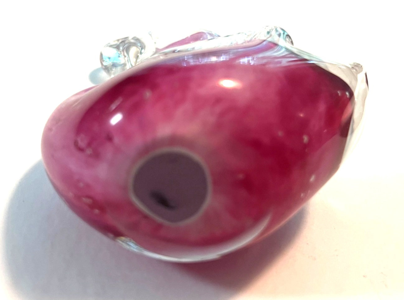 Handblown Glass Swan Figurine With Clear and Pink 4.5" tall