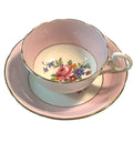 Vintage 1940's ABJ Crafton Bone China Pink Floral Teacup & Saucer Set Gold Trim England