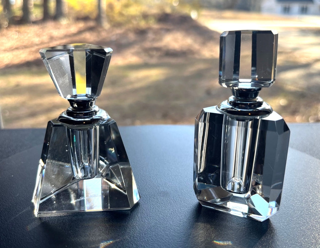 Oleg Cassini Signature Crystal Perfume Bottle Set Of 2 With Box - Danielle Design 3" high