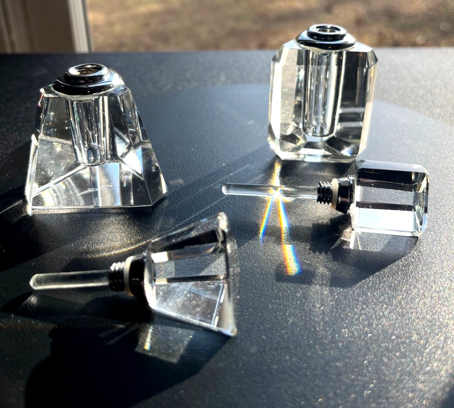 Oleg Cassini Signature Crystal Perfume Bottle Set Of 2 With Box - Danielle Design 3" high