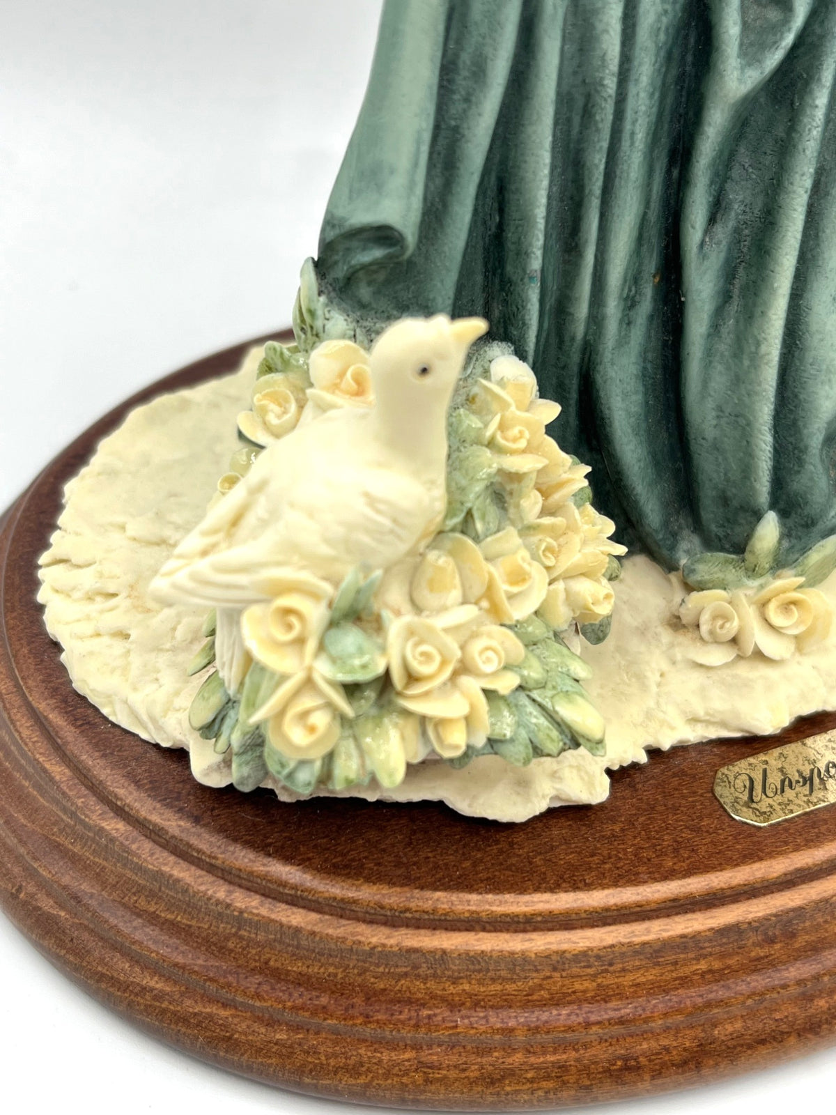 Vintage Angel "Unspoken Word" Figurine With Doves by A Belcari Signed On Wooden Base Made in Italy