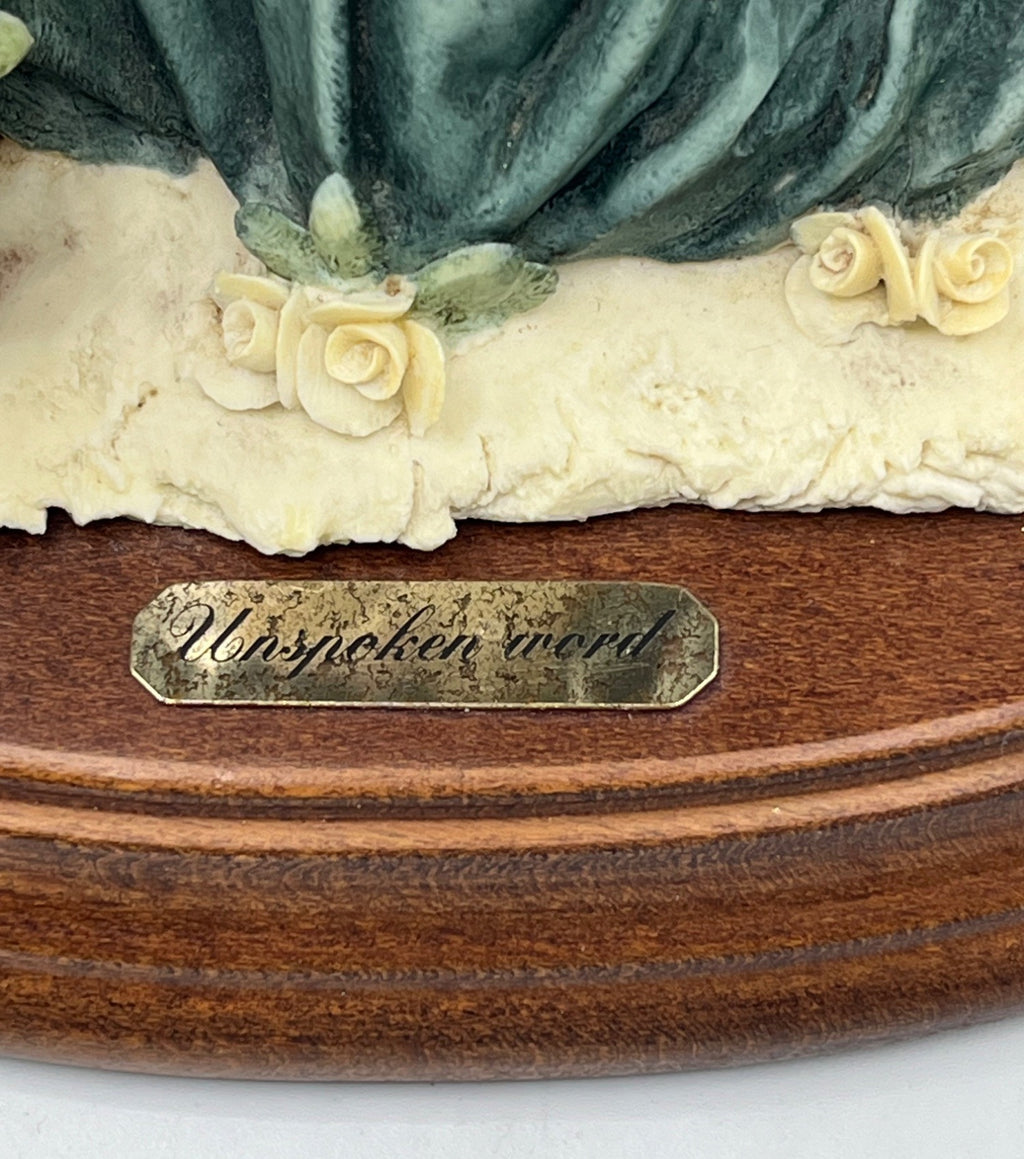 Vintage Angel "Unspoken Word" Figurine With Doves by A Belcari Signed On Wooden Base Made in Italy