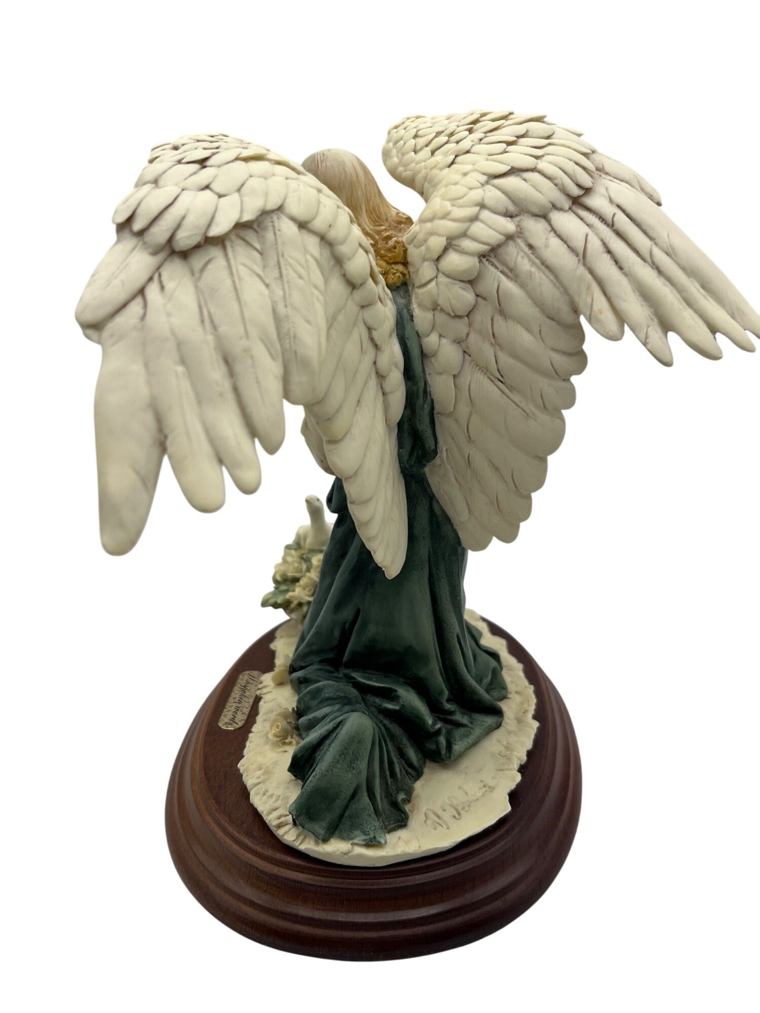 Vintage Angel "Unspoken Word" Figurine With Doves by A Belcari Signed On Wooden Base Made in Italy