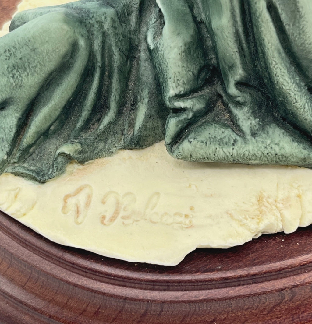 Vintage Angel "Unspoken Word" Figurine With Doves by A Belcari Signed On Wooden Base Made in Italy