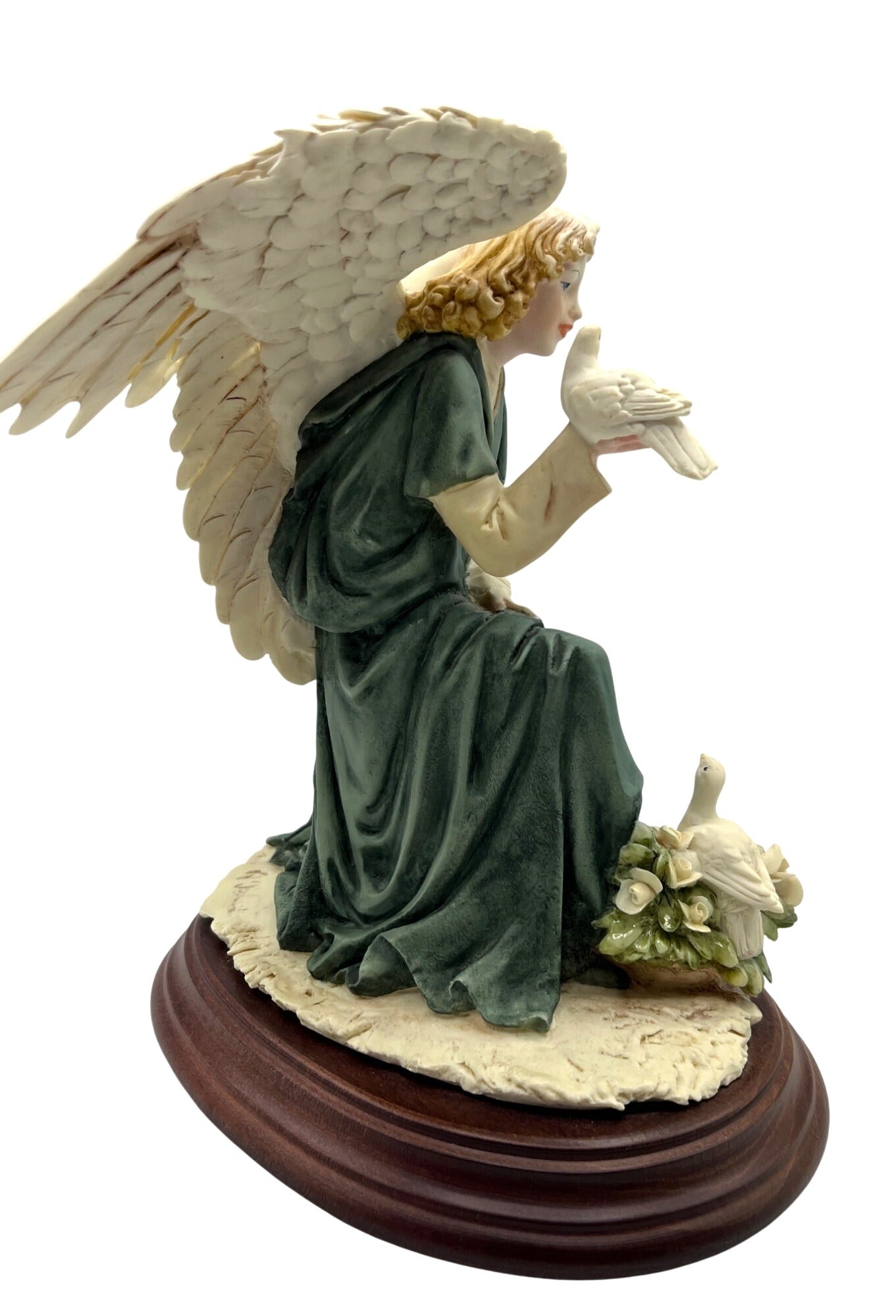 Vintage Angel "Unspoken Word" Figurine With Doves by A Belcari Signed On Wooden Base Made in Italy