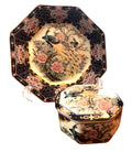 Japanese Seizan Gama Plate and Matching Trinket Box Octagon Shape w Peacocks and Flowers