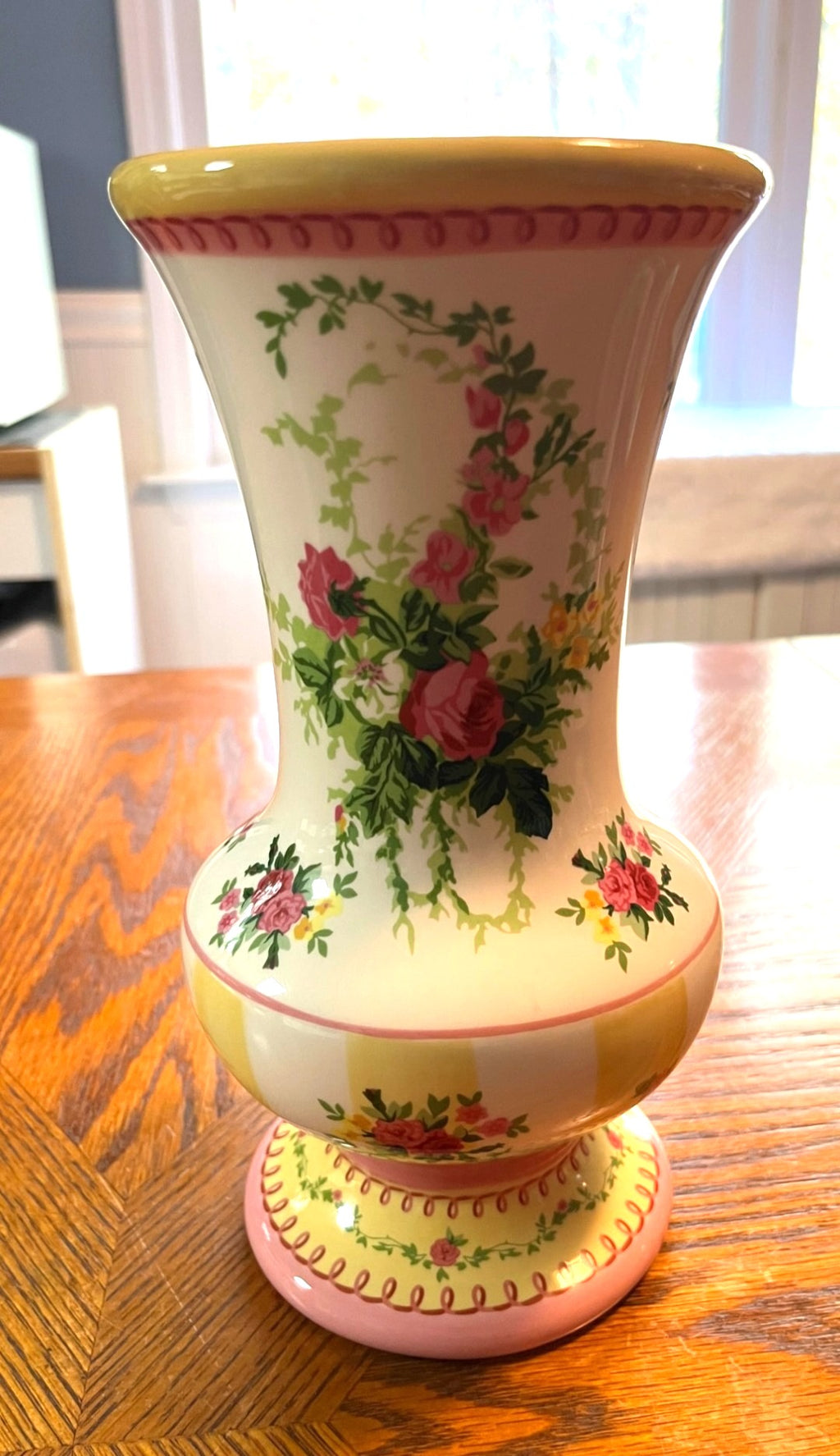 Laura Ashley Ceramic Floral Rose Vase Yellow & Pink Accent for FTD Florist 9" high