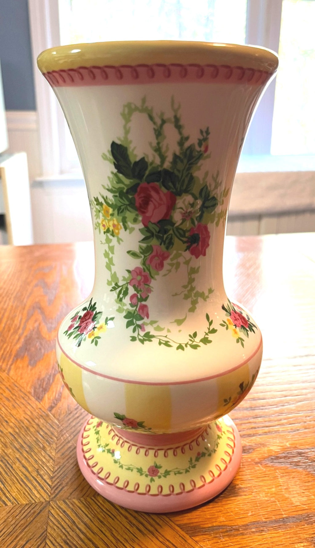 Laura Ashley Ceramic Floral Rose Vase Yellow & Pink Accent for FTD Florist 9" high