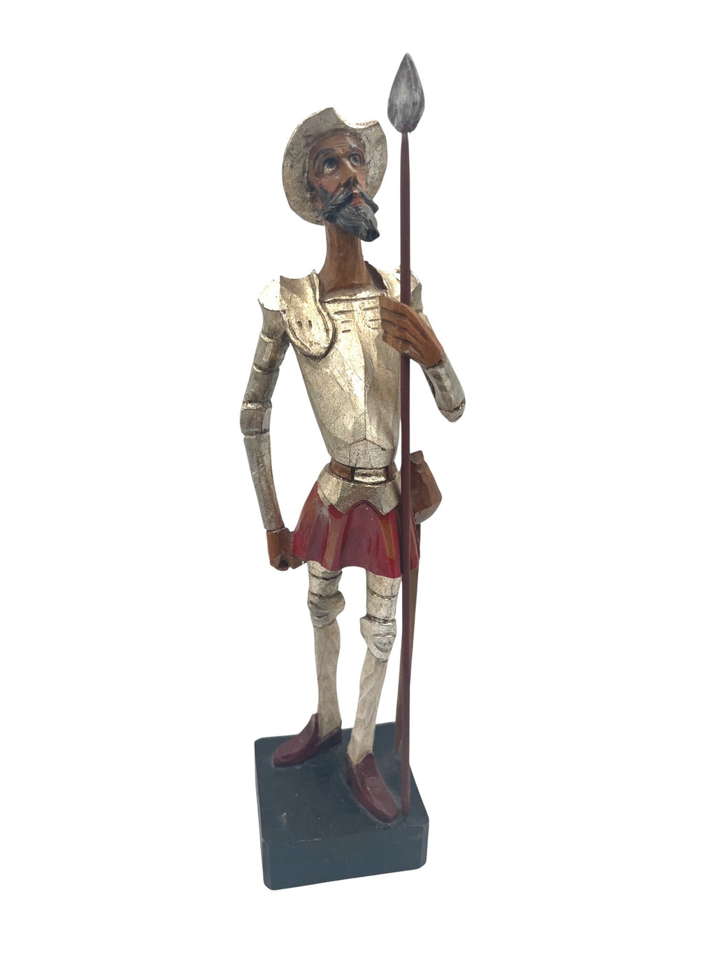 Don Quixote Ouro Artesania Carved Wooden Figurine Sculpture With Spear & Base Made in Spain 16" tall