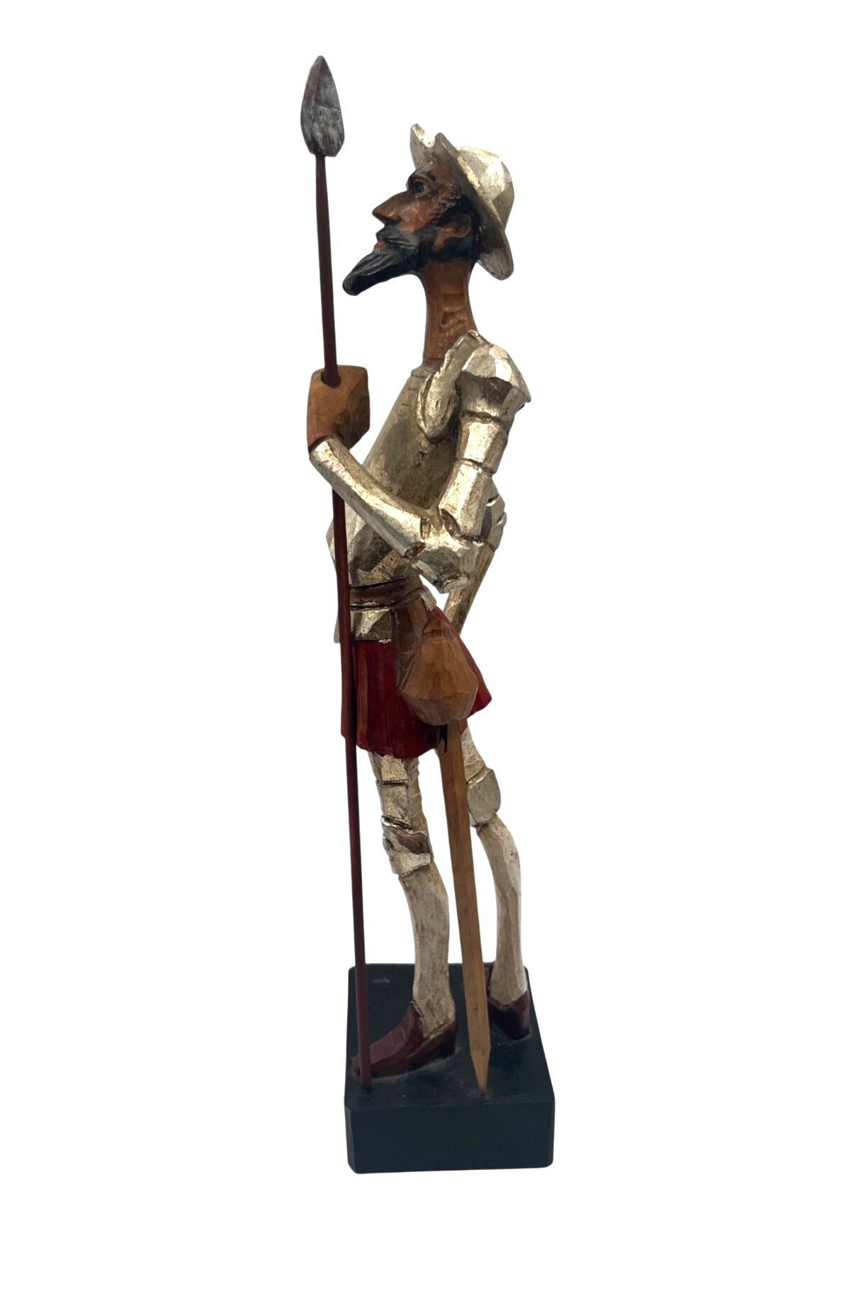 Don Quixote Ouro Artesania Carved Wooden Figurine Sculpture With Spear & Base Made in Spain 16" tall