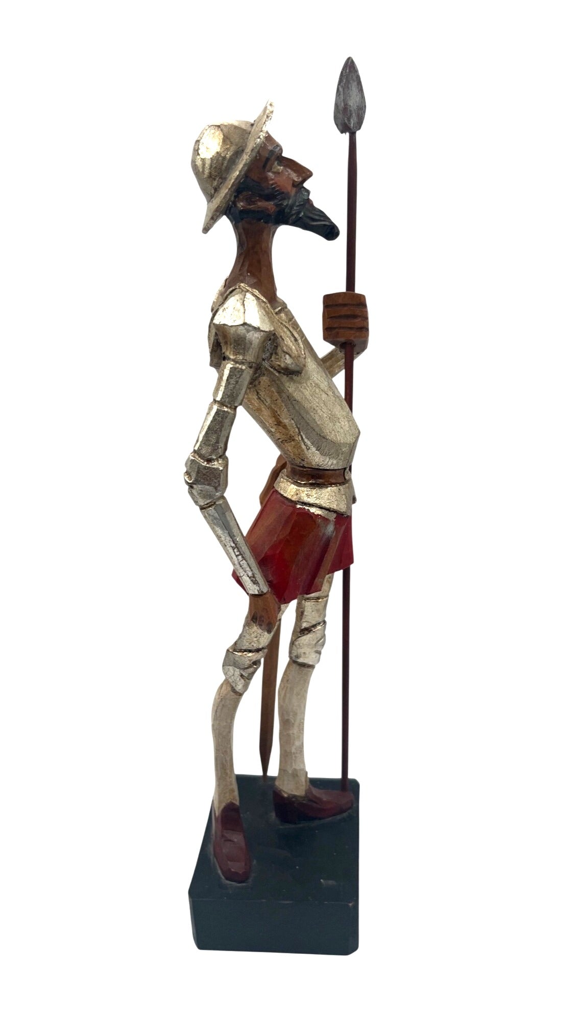 Don Quixote Ouro Artesania Carved Wooden Figurine Sculpture With Spear & Base Made in Spain 16" tall