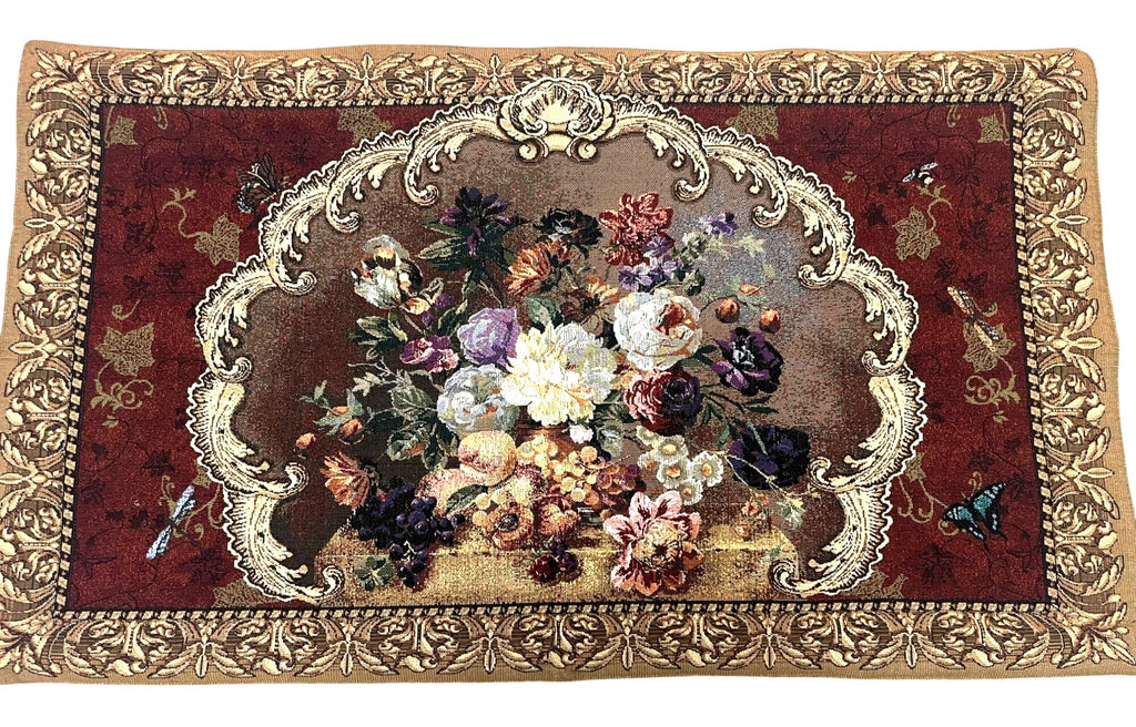 Dutch Floral Wall Tapestry With Tassels 45" X 27" Red & Gold By Mohawk Home with Rod and Tassels