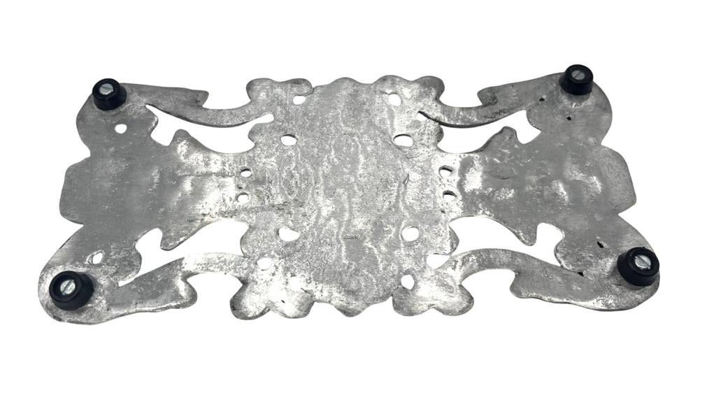Decorative Silver Cast Metal Trivet With Ornate Scrollwork Design 9.5" x 4.75"
