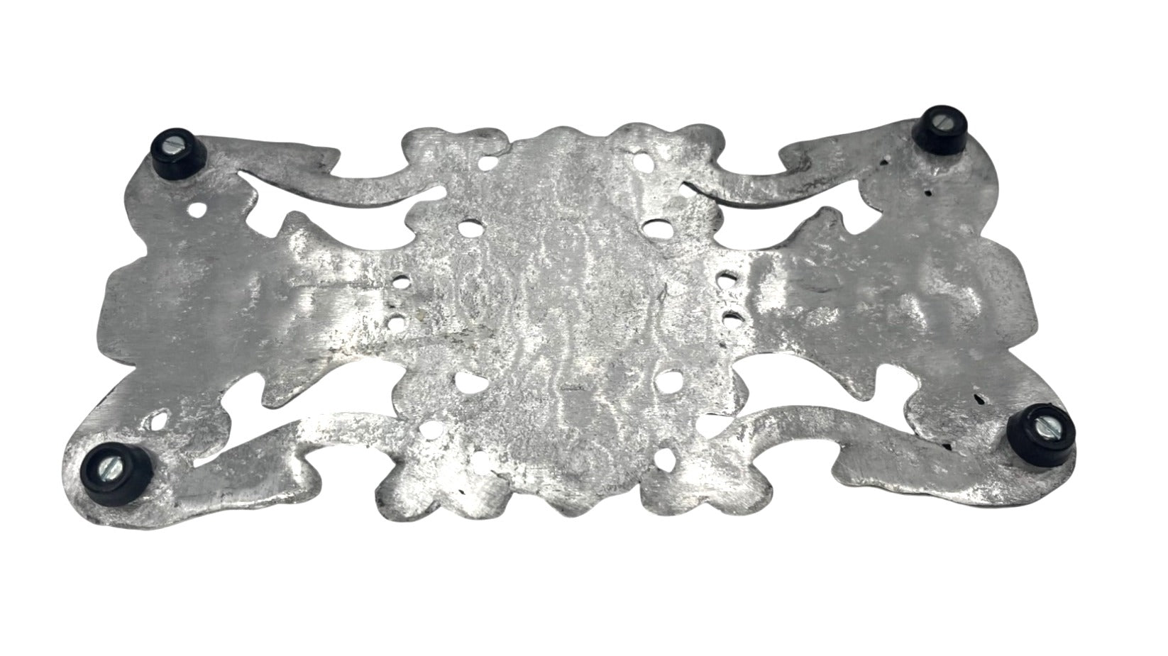 Decorative Silver Cast Metal Trivet With Ornate Scrollwork Design 9.5" x 4.75"