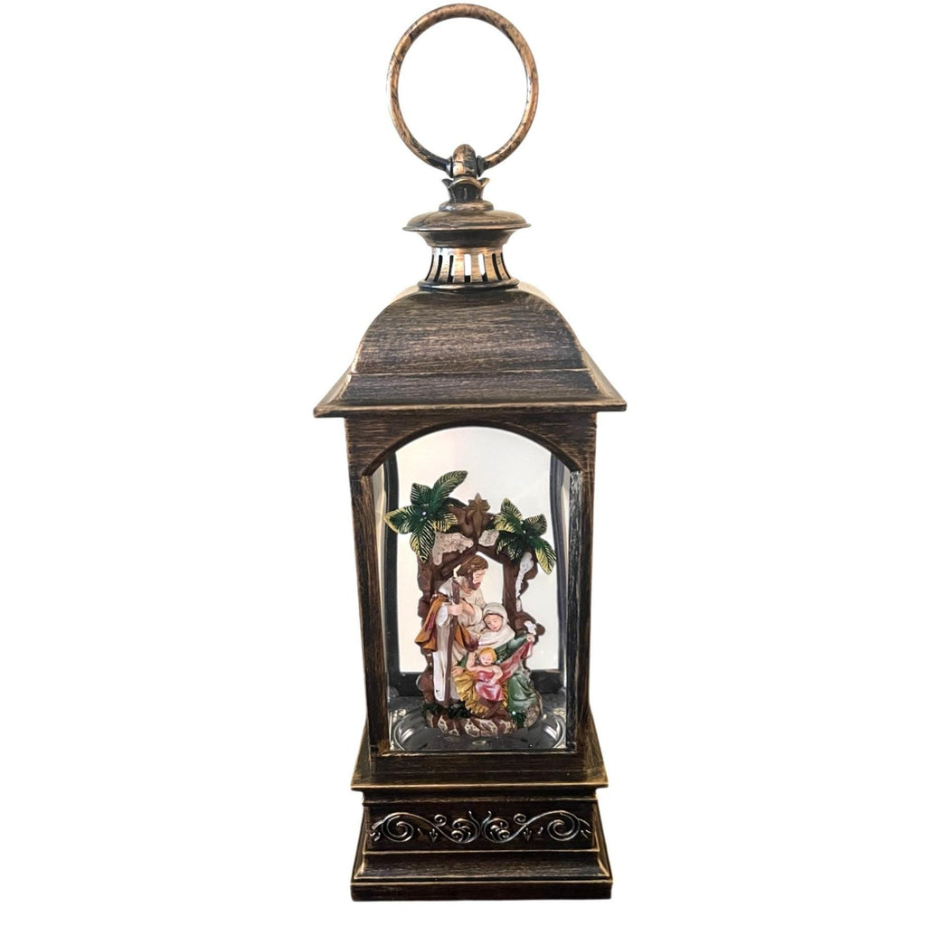 Musical Nativity Scene Lantern With LED Lights & Glitter Swirl Christmas Décor 10" x 4"
