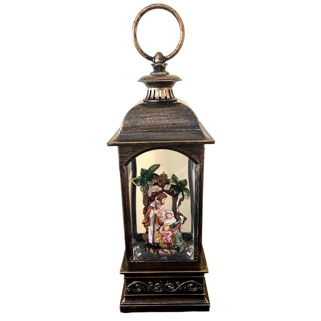 Musical Nativity Scene Lantern With LED Lights & Glitter Swirl Christmas Décor 10" x 4"