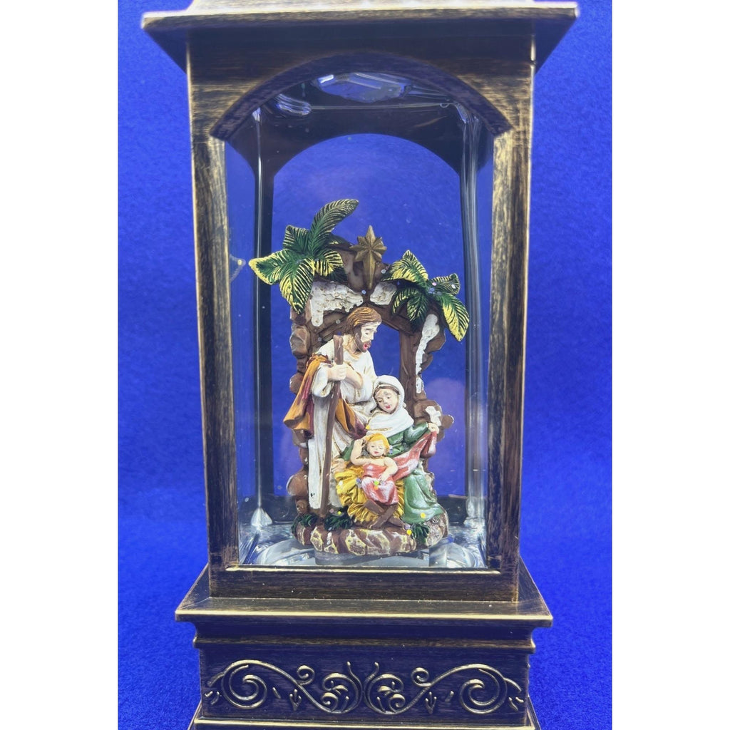 Musical Nativity Scene Lantern With LED Lights & Glitter Swirl Christmas Décor 10" x 4"