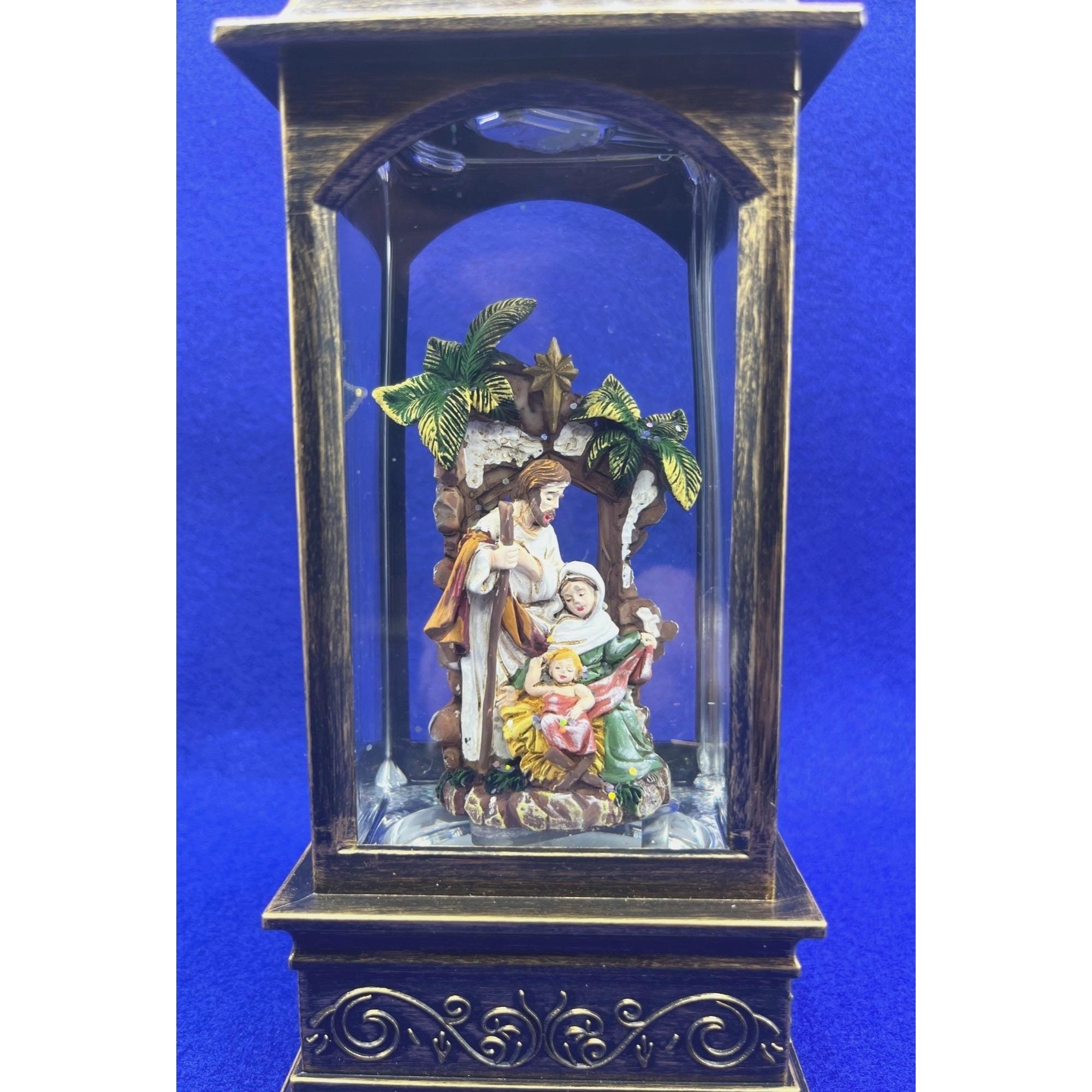 Musical Nativity Scene Lantern With LED Lights & Glitter Swirl Christmas Décor 10" x 4"