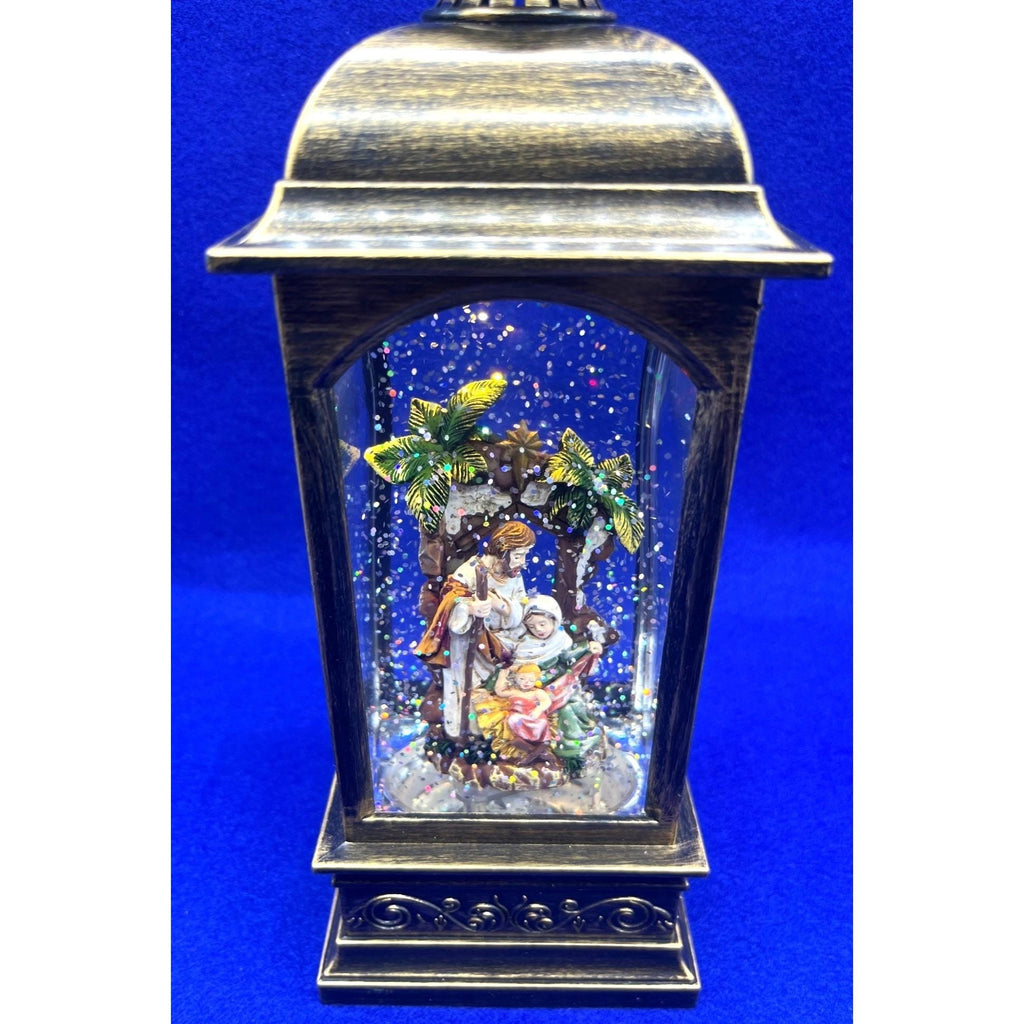 Musical Nativity Scene Lantern With LED Lights & Glitter Swirl Christmas Décor 10" x 4"