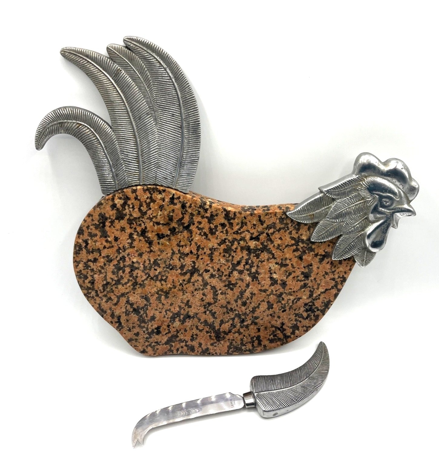 Lenox  Rooster Cheese Board w Knife Set Granite & Pewter Design En Provence 11 x 11 inches