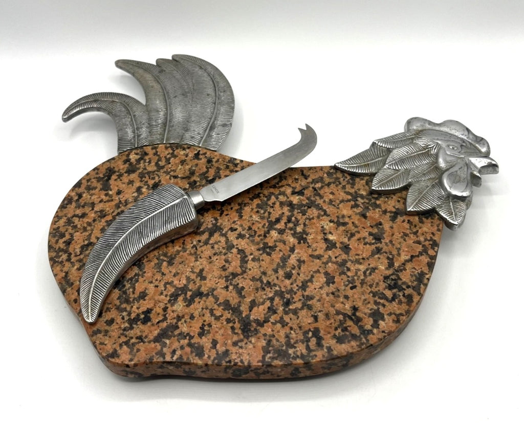 Lenox  Rooster Cheese Board w Knife Set Granite & Pewter Design En Provence 11 x 11 inches