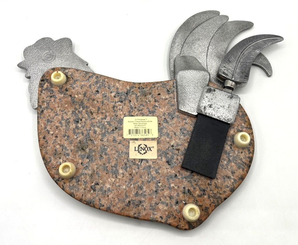 Lenox  Rooster Cheese Board w Knife Set Granite & Pewter Design En Provence 11 x 11 inches