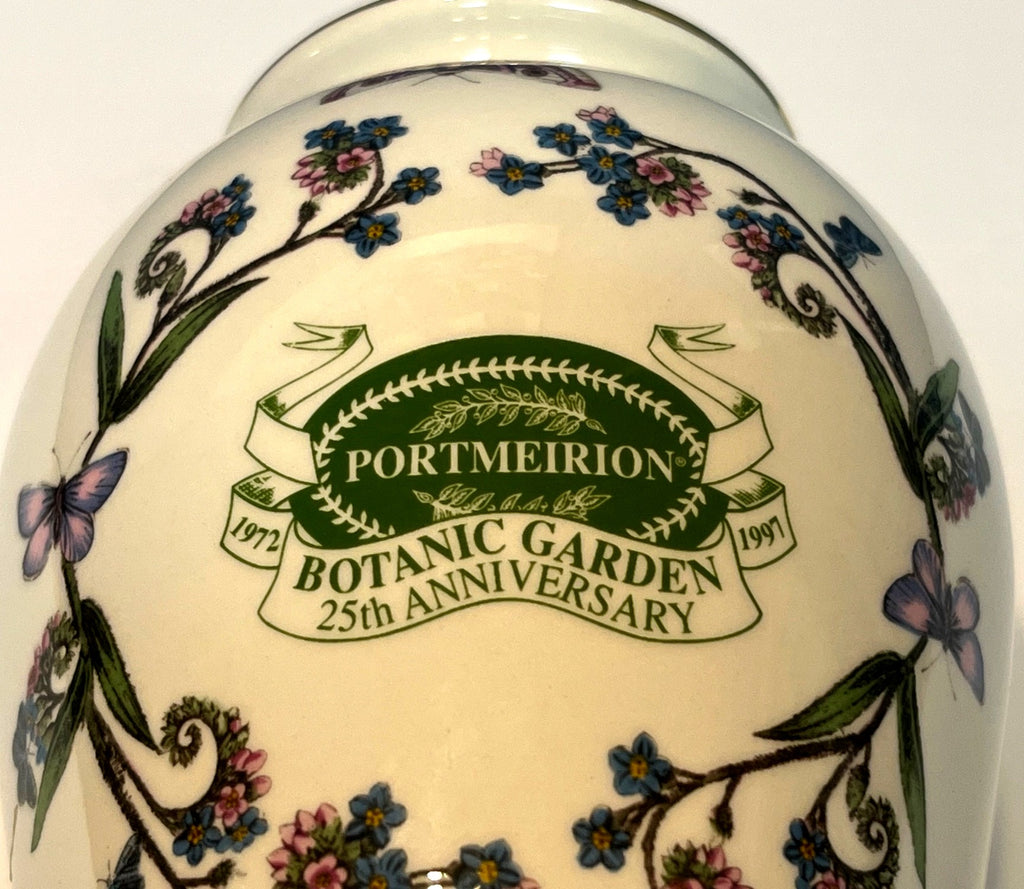 Portmeirion Botanic Garden 25th Anniversary Vase By Susan Williams-Ellis Made In Britain Floral & Butterfly Design Gold Trim 1997