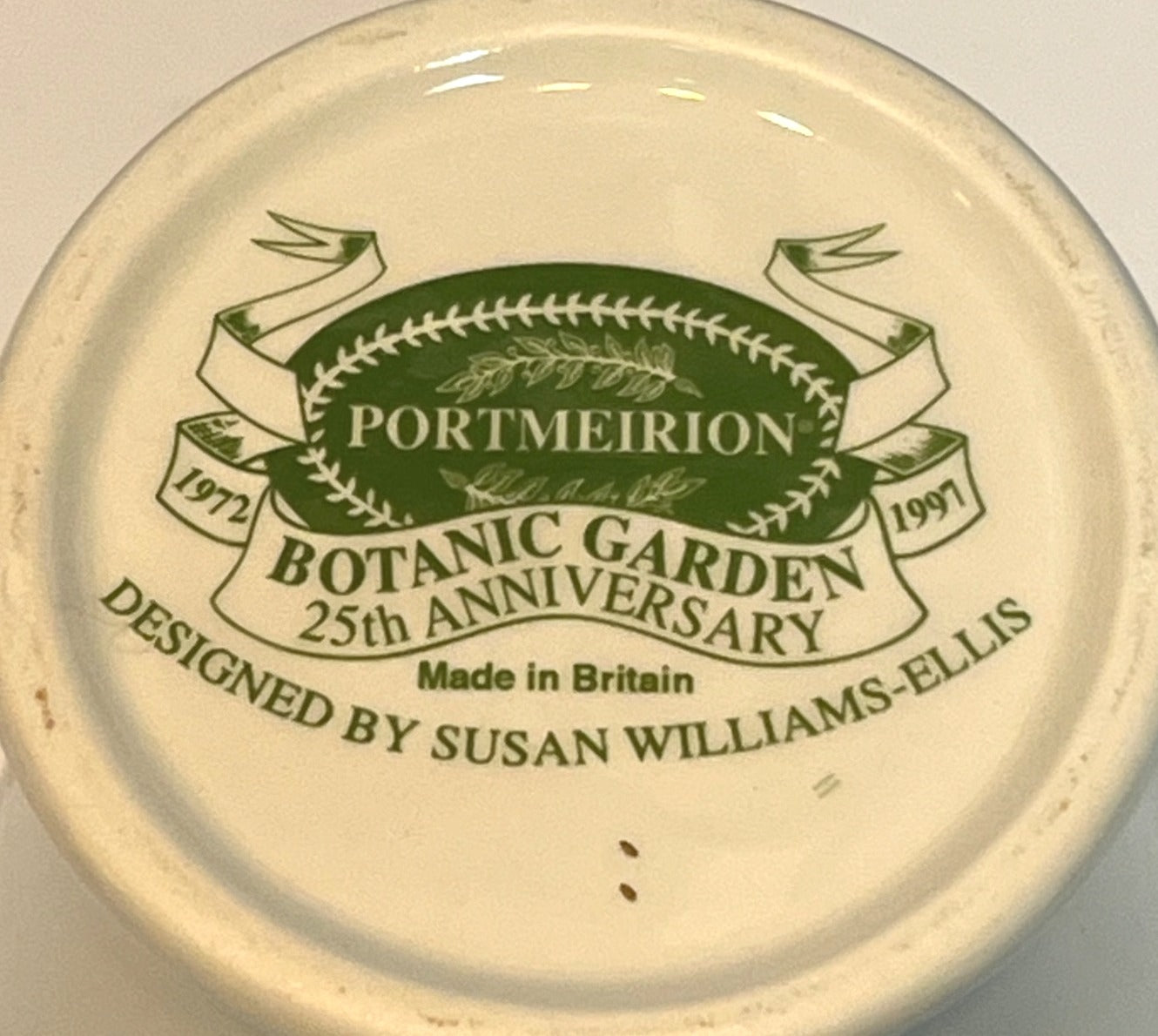 Portmeirion Botanic Garden 25th Anniversary Vase By Susan Williams-Ellis Made In Britain Floral & Butterfly Design Gold Trim 1997