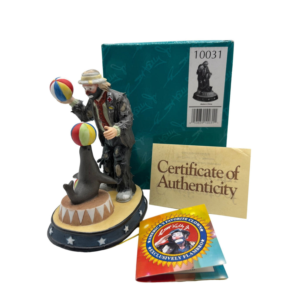 Emmett Kelly Jr. Clown & Seal Figurine The Entertainers Handpainted Porcelain Limited Edition Signature Collection