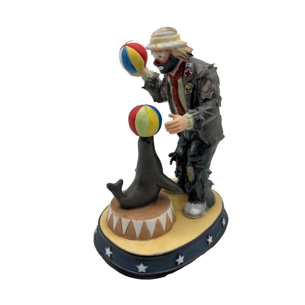 Emmett Kelly Jr. Clown & Seal Figurine The Entertainers Handpainted Porcelain Limited Edition Signature Collection