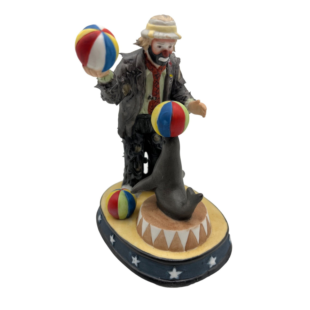 Emmett Kelly Jr. Clown & Seal Figurine The Entertainers Handpainted Porcelain Limited Edition Signature Collection
