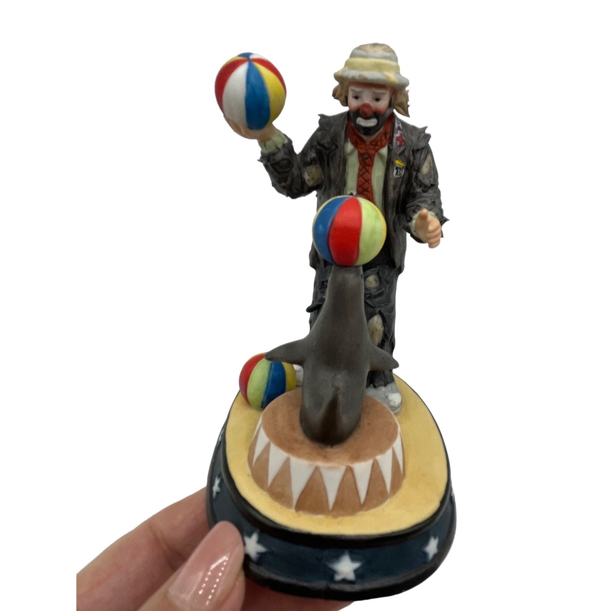 Emmett Kelly Jr. Clown & Seal Figurine The Entertainers Handpainted Porcelain Limited Edition Signature Collection