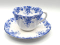 Shelley England Dainty Blue Fine Bone China Teacup & Saucer Set Floral Pattern Scalloped Edge Collectible China Set