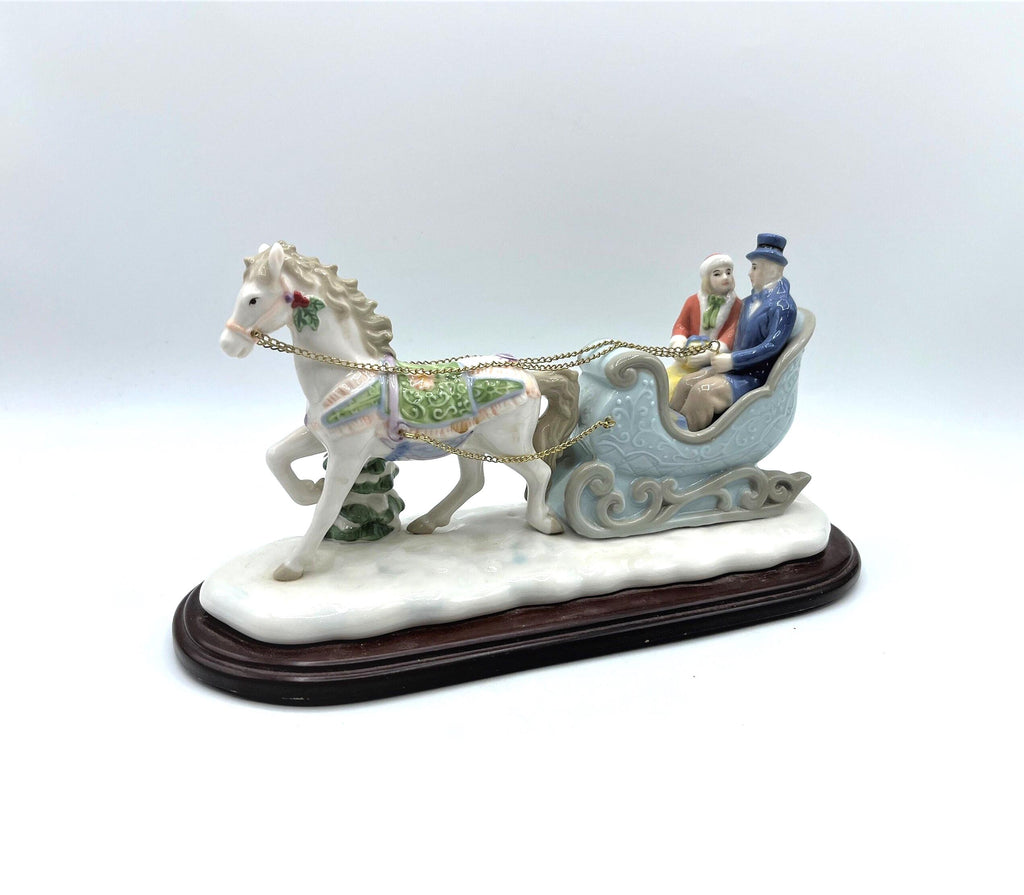 Avon Porcelain Figurine Collectible Couple in Horse-Drawn Sleigh from Moments and Memories Collection 2002
