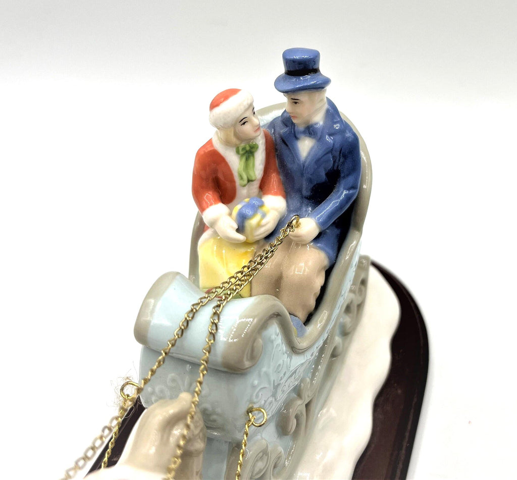 Avon Porcelain Figurine Collectible Couple in Horse-Drawn Sleigh from Moments and Memories Collection 2002
