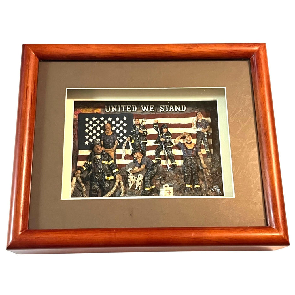 9-11 Commemorative Firefighter Relief Plaque United We Stand Moments To Remember Wood Shadowbox Frame About Faces Design 2001