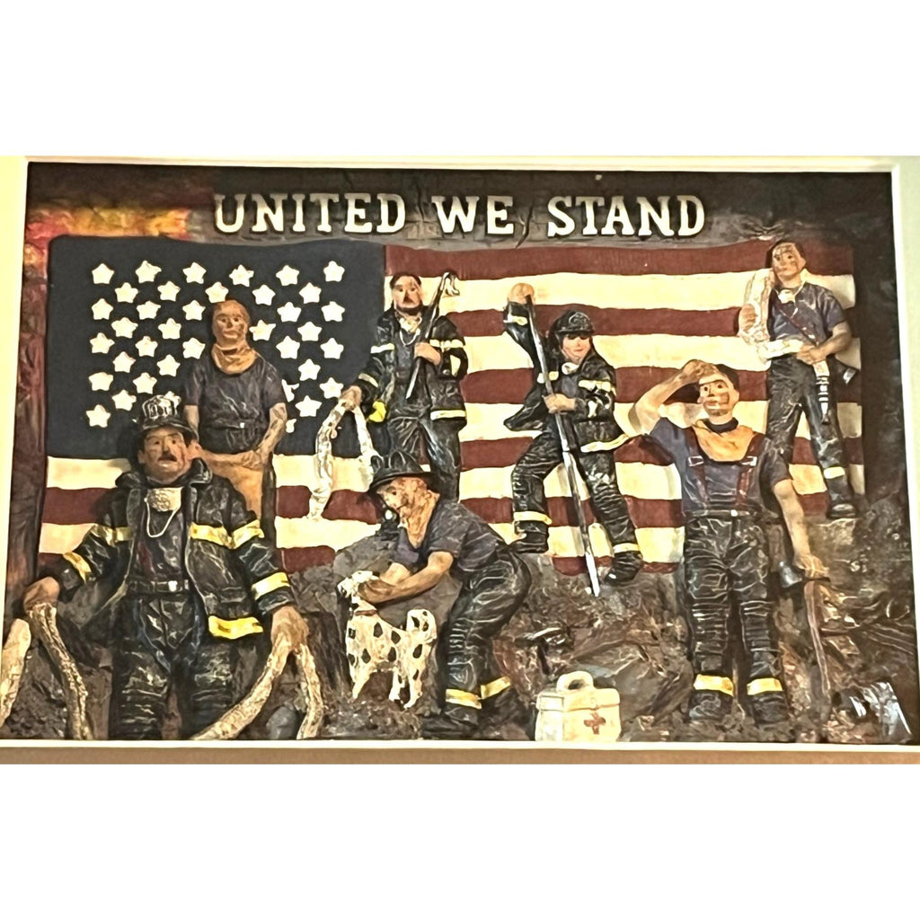 9-11 Commemorative Firefighter Relief Plaque United We Stand Moments To Remember Wood Shadowbox Frame About Faces Design 2001