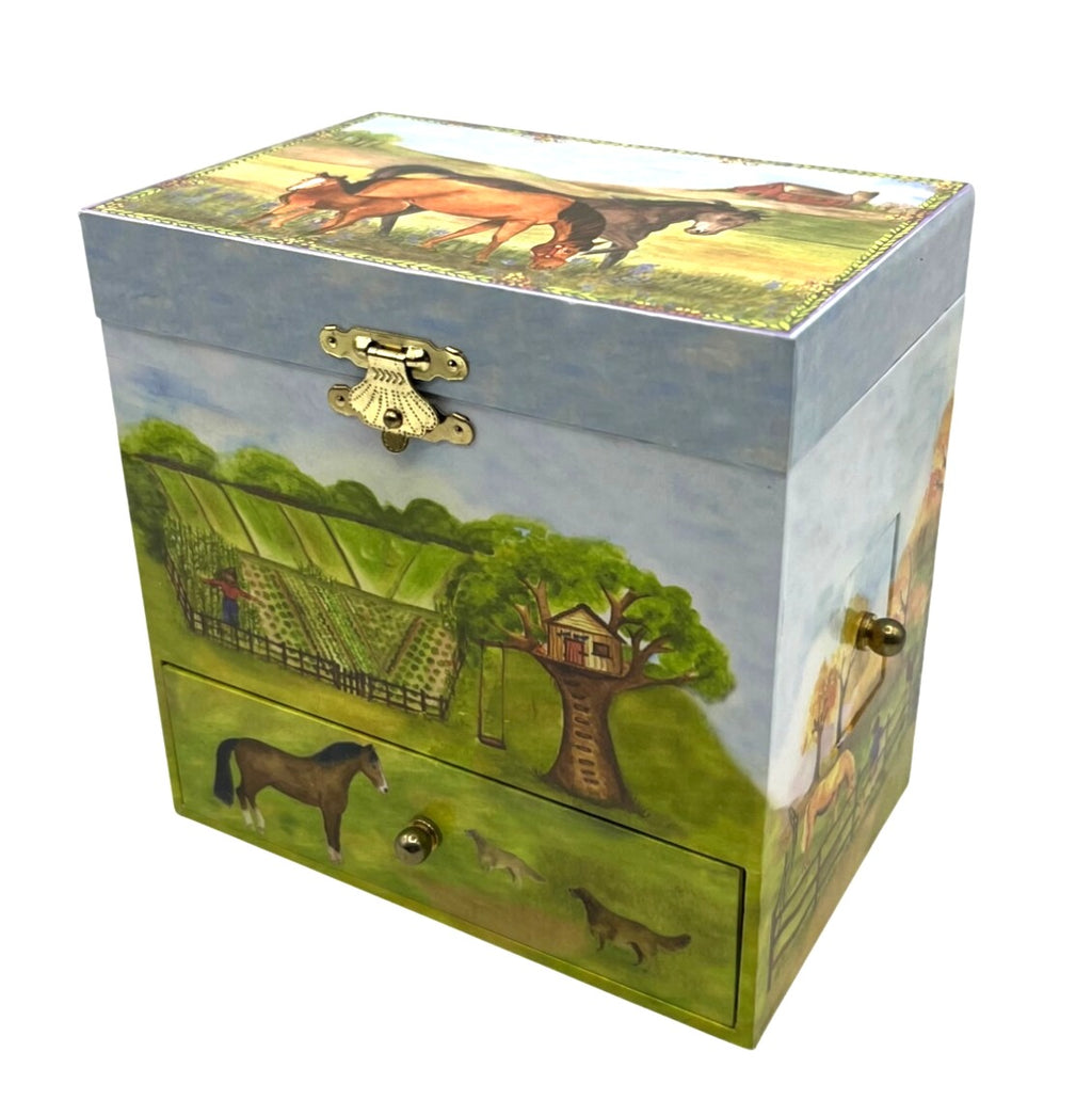 Horse Ranch Music Jewelry Box With Mirror & Drawers Revolving Horse Plays My Old Kentucky Home