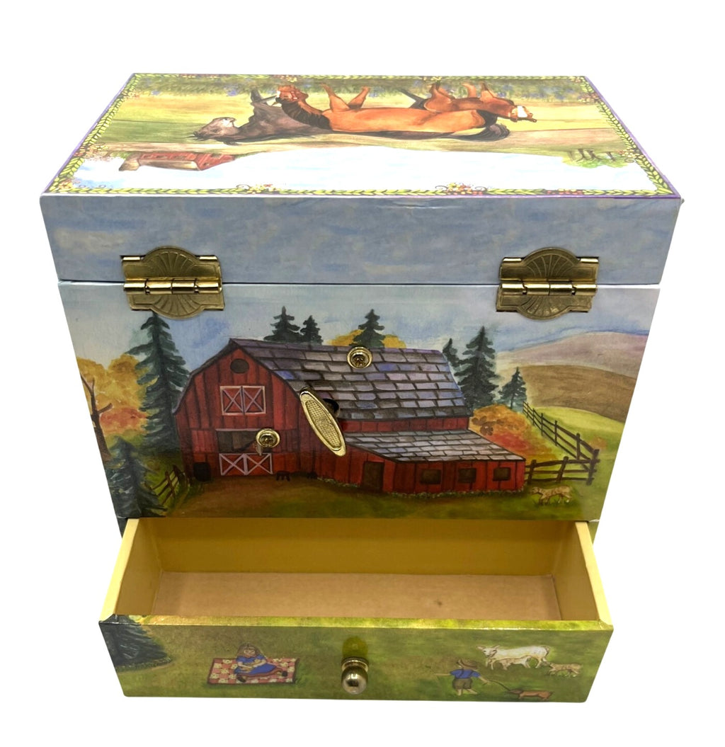 Horse Ranch Music Jewelry Box With Mirror & Drawers Revolving Horse Plays My Old Kentucky Home
