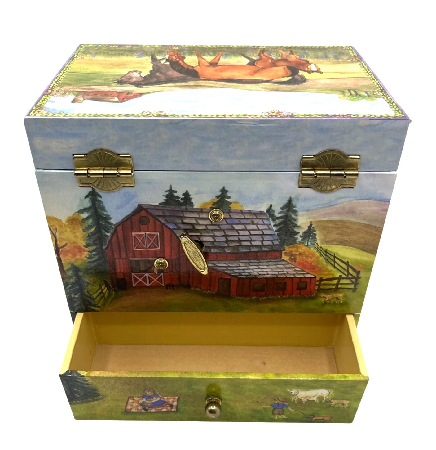 Horse Ranch Music Jewelry Box With Mirror & Drawers Revolving Horse Plays My Old Kentucky Home