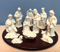 Nativity Scene 11-Piece White Ceramic Figurine Set With Wooden Base
